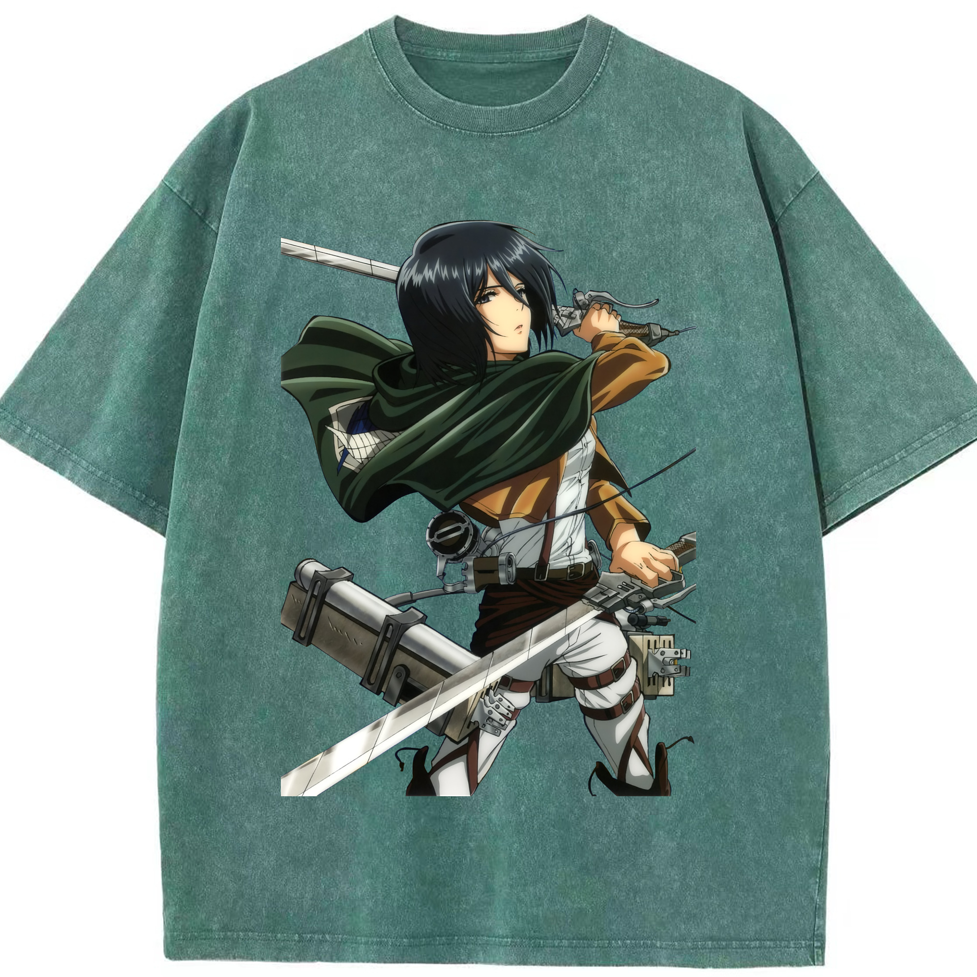 （画像用） 進撃の巨人 ミカサ·アッカーマン Attack on Titan Mikasa Ackerman 綿100% ヴィンテージ風 半袖Tシャツ（フロントプリント）
